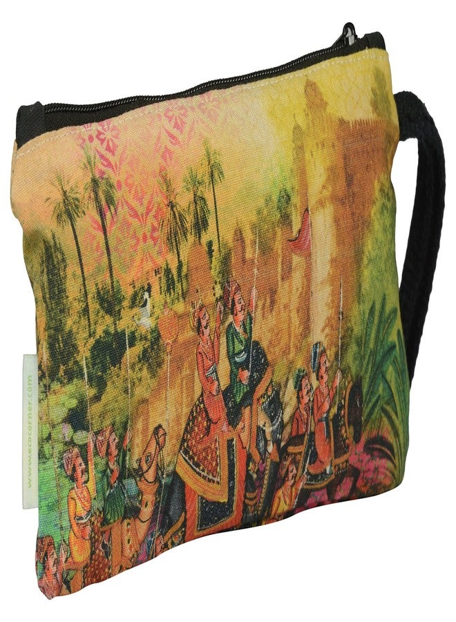 Eco Corner - Indian Art Parade - Pouch - Small - 100% Cotton/Washable/Printed On Both Sides/Zip Closure with Carry Handle/Ideal for Storing Jewellery, Mobile Phones, Coins, Stationery - Image 3